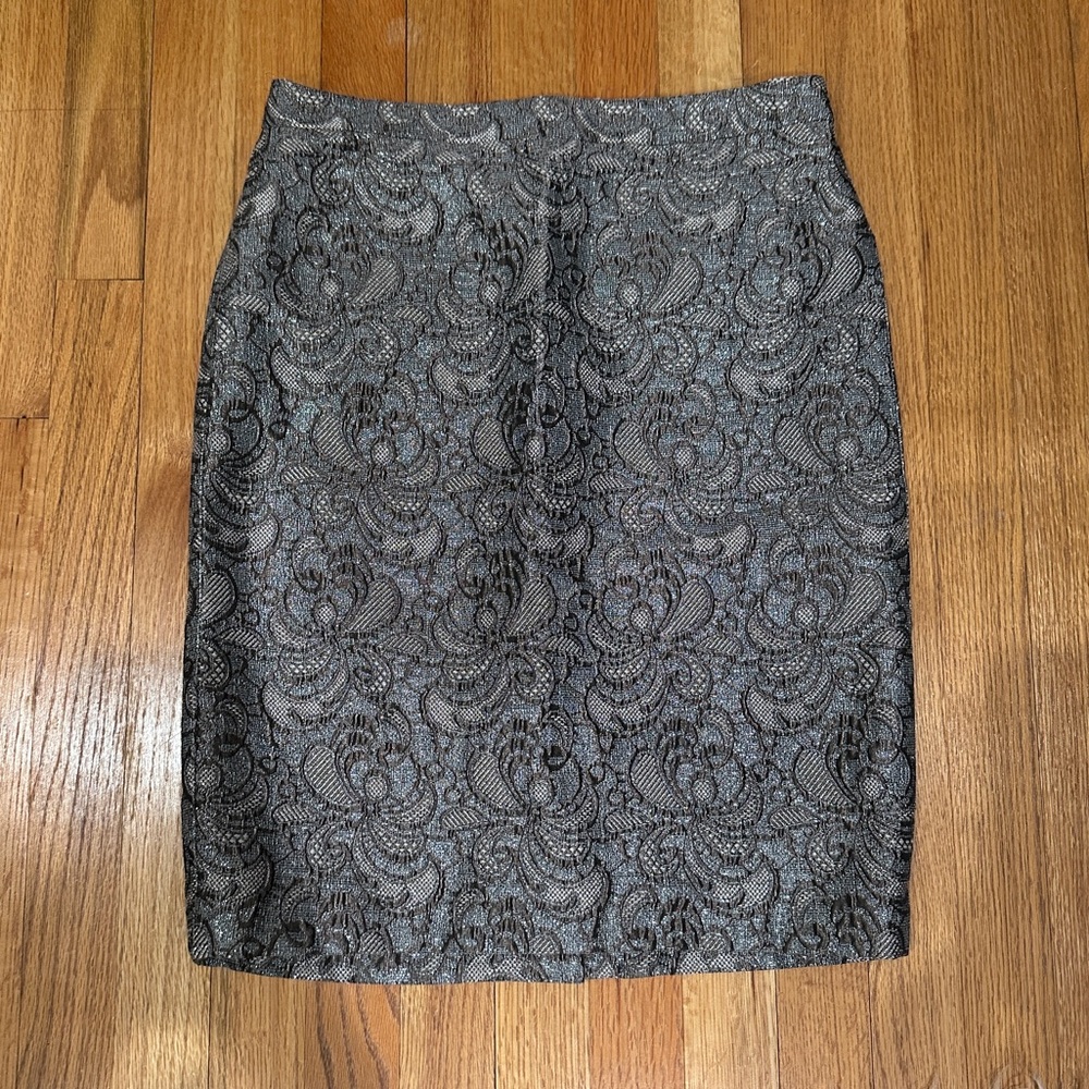 Ann Taylor Lace Pencil Skirt - Metallic floral